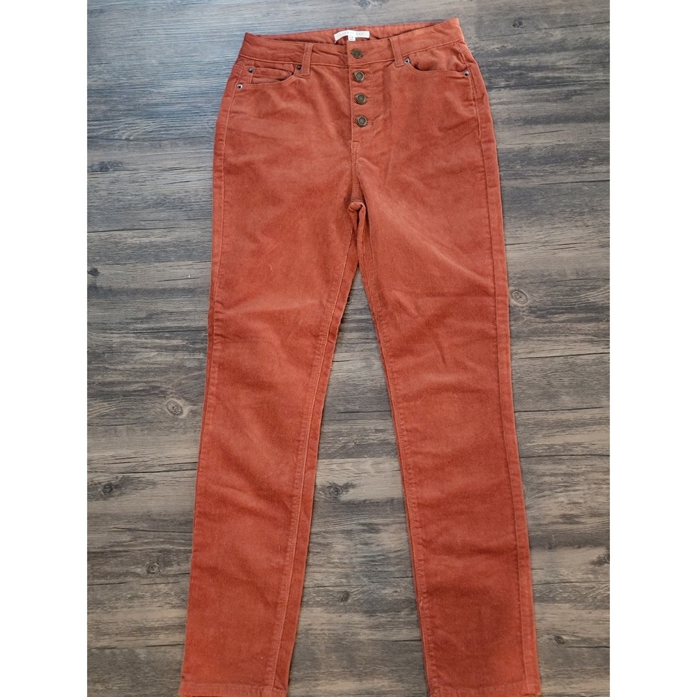 Copper Key Girls Rust Orange Corduroy High Rise Button Fly Skinny Pants Size 14